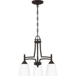 Quoizel - Quoizel BLG5118OZ Billingsley 3 Light Chandelier - Old Bronze - The Billingsley is a clean, transitional collection. Its thin, twin support frame elevates the simple silhouette, while classic accents easily coordinate with a variety of home decor styles. Complemented by etched glass shades, all fixtures are available in your choice of brushed nickel or old bronze finish.