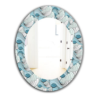 Great Wave Inspiration Traditional Frameless Round Wall Mirror - Beach ...