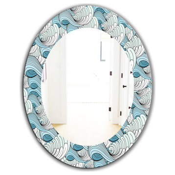 Great Wave Inspiration Traditional Frameless Round Wall Mirror, 24x36