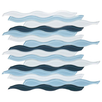 Mosaic Glass Tile Surface Waves, Ocean Blue