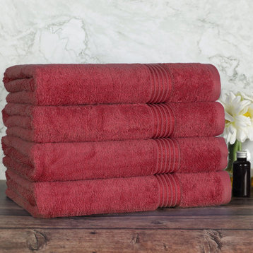 4 Piece Egyptian Cotton Solid Bathroom Bath Towel Set, Burgundy