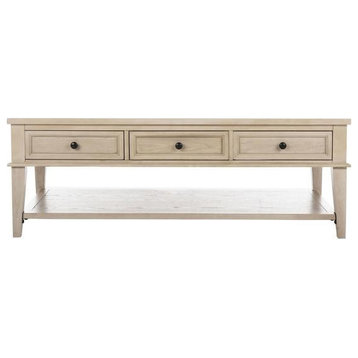 Barron Coffee Table, With Storage Drawers White Wash