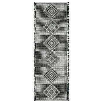 Zanafi Global Area Rug, Black/White, 2'6"x8'