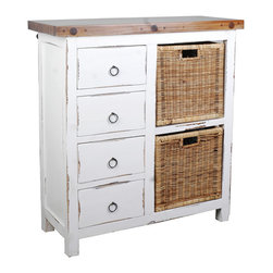 Sunset Trading Cottage Whitewashed Basket Cabinet - Storage Cabinets