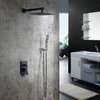 Modern Wall Mounted Shower System with Handheld Shower Pressure Balance Valve, Matte Black, 12"