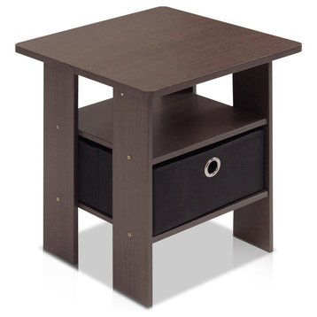 Furinno 11157DBR/BK End Table Bedroom Night Stand With Bin Drawer