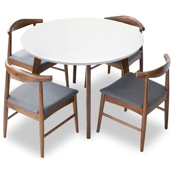 Charlize 5-Piece Mid-Century Modern Dining Set w/ 4 Fabric Dining Chairs in Gray