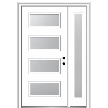 48"x80" 4 Lites Frosted Left-Hand Inswing Primed Fiberglass Door, 4-9/16"