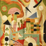 Kashmir Designs - Kandinsky Tapestry 3ftx5ft Composition Green II Wall Hanging Rug Carpet Art Silk - This modern accent wall art / tapestry / rug is hand embroidered by the finest artisans and design inspired by the works of Wassily Kandinsky. These wall art / tapestry / rugs can be used to decorate the walls of your homes or to spice up the decor.