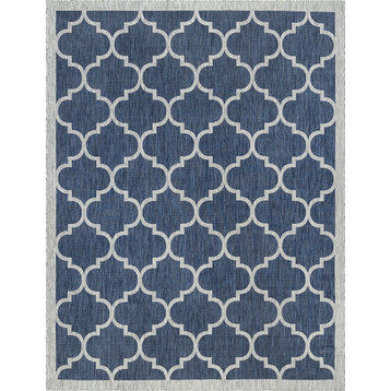 Irving Contemporary Geometric Navy Rectangle Indoor/Outdoor Area Rug, 8'x10'