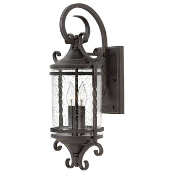 Hinkley Casa Large Wall Mount Lantern, Olde Black With Clear Seedy Glass