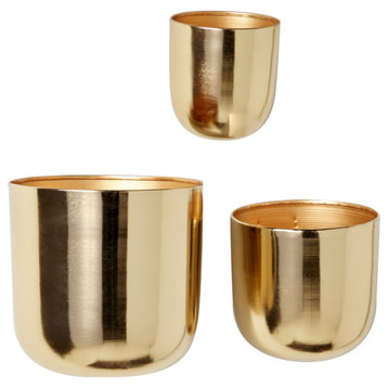 Contemporary Round Metallic Gold Metal Wall Planters, Set of 3