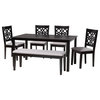 Modern Grey Fabric and Dark Brown Finished Wood 6-Piece Dining Set