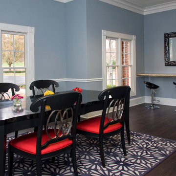 Teal and Red Contemporary Great Room