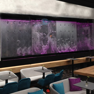 interior design with water bubble feature wooden frame
