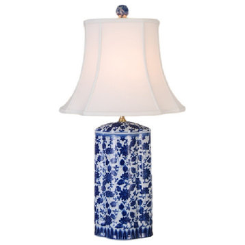 Scalloped Cylinder Porcelain Table Lamp, Blue and White