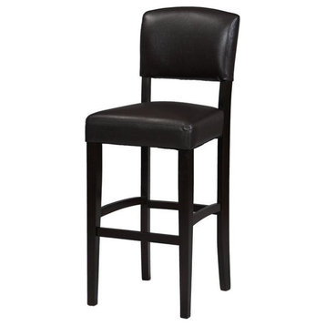 Linon Monaco 30" Upholstered Wood & Faux Leather Bar Stool in Espresso/Brown