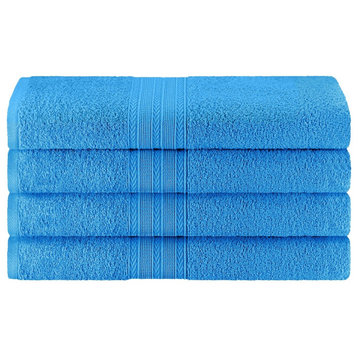4 Piece Cotton Solid Quick Drying Bath Towel, Aster Blue