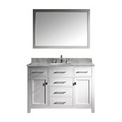 Virtu Caroline 48" Single Bathroom Vanity, White With Marble Top, With Mirror
