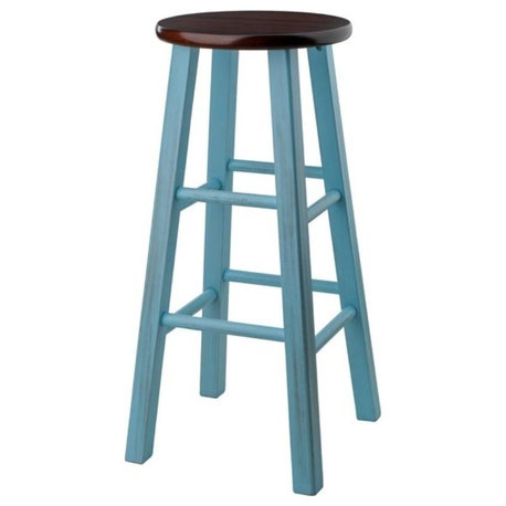 Ergode Ivy Bar Stool, Rustic Light Blue & Walnut