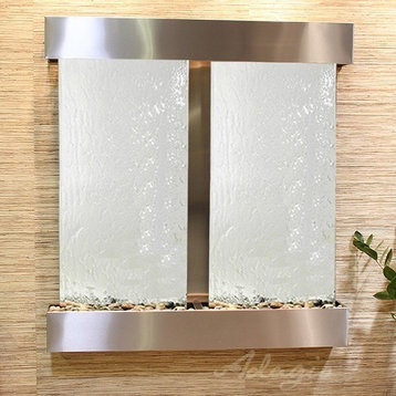 Aspen Falls Wall Fountain, Stainless Steel, Silver Mirror, Square Frame