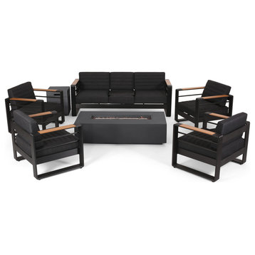 Neffs Outdoor Aluminum 7 Seater Chat Set with Fire Pit