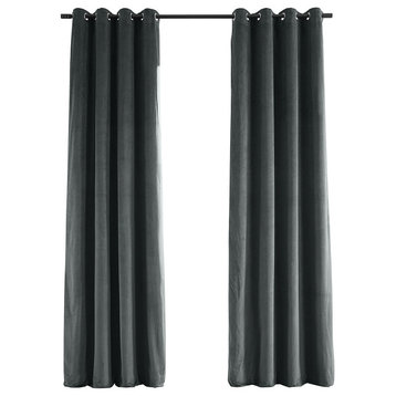 Signature Natural Gray Grommet Blackout Velvet Curtain Single Panel, 50"x84"