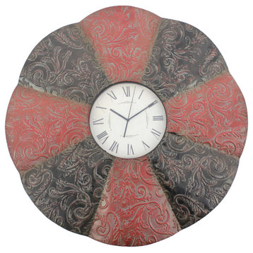 30" x 30" x 2" Black and Red Traditional Floral Metal Wall Clock