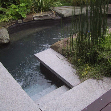 Granite stairs to cold plunging pool