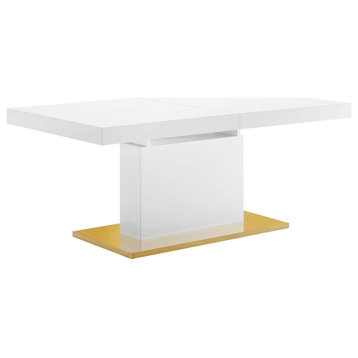 Vector Expandable Dining Table, White/Gold