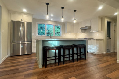Transitional laminate floor and brown floor kitchen photo in Bridgeport