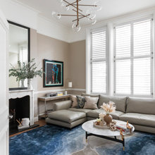 Living room lighting and curtains