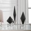 3-Piece Geometric Faceted Black Marble Finial Set, Diamond