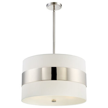 Grayson 5 Light Pendant in Polished Nickel with White Silk