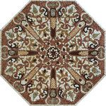 Mozaico - Octagon Mosaic, Desiree, 26"x26" - The unique shape and intricate design of the Desiree octagon mosaic make it a showpiece work of art. This handcrafted mosaic showcases a botanical motif in brown gold terracotta and ivory. Order from our 4 stock sizes or get your mosaic custom sized to meet your project requirements.