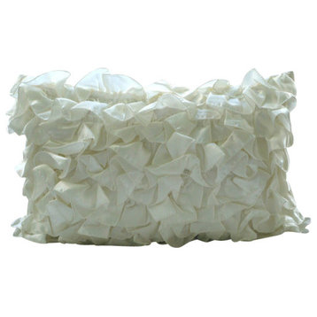 Vintage Glam Ruffles, Ivory Satin 12"x16" Lumbar Pillow Cover