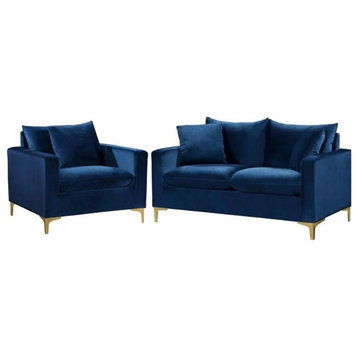 Home Square 2-Piece Furniture Set with Accent Chair and Loveseat in Navy