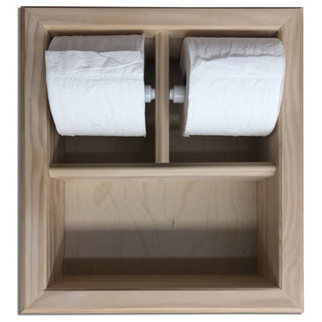 Hyacinth Wood Recessed Double Toilet Paper Holder With Shelf 13.25x15.25, Unfini