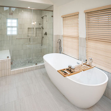 Spa-like bathroom with frameless glass shower