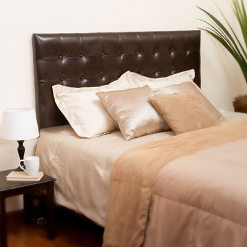 Contemporary Bedroom With Brown Leather Headboard