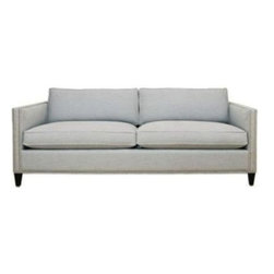 Arhaus Light Grey/Blue Fabric 3 seater Sofa with Nailhead Trim - Sofas
