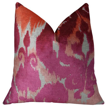 Velvet Grayce Fuchsia Coral and Cream Handmade Luxury Pillow, 12"x20"