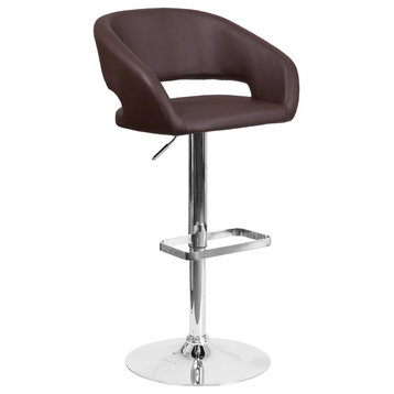 Adjustable Height Barstool With Chrome Base, Brown, Vinyl