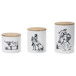 Paseo Road by HiEnd Accents - Ranch Life Canister Set, 3 Piece - Decorate your dining table with natural scenes of the American frontier with our Ranch Life Canister Set. In a versatile black-and-white colorway, these canisters feature images of riding cowboys, bucking broncos, and Texas Longhorns for a rustic Western flair. Complete a rich rustic dining ensemble when you coordinate with other dinnerware in our Ranch Life Collection.