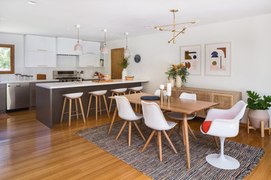 Mid-sized danish kitchen/dining room combo photo in Los Angeles with white walls and no fireplace