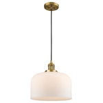 Innovations Lighting - 1-Light Large Bell 12" Pendant, Brushed Brass, Glass: Matte White Cased - One of our largest and original collections, the Franklin Restoration is made up of a vast selection of heavy metal finishes and a large array of metal and glass shades that bring a touch of industrial into your home.