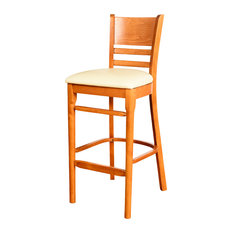 Beechwood Mountain LLC - Slat Back Bar Stool With Cushion, Cherry - Bar Stools and Counter Stools