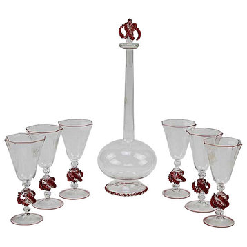 GlassOfVenice Murano Glass Decanter Set With Bottle-Shaped Carafe