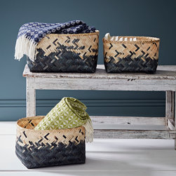 Set of 3 Ink and Natural Ombre Baskets - Storage Baskets