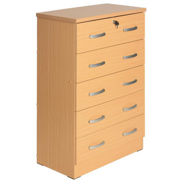Better Home Products Cindy 5 Drawer Chest Wooden Dresser with Lock Beech...